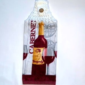 Hand Crafted Crochet Top Hanging Kitchen or Bathroom Hand Towel Cabernet Wine